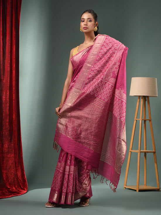 Magenta Blended Silk Handwoven Saree With Zari Border-MA50BSL34830107