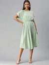 Women's Green Striped Fit and Flare Dress-AE-9873-Green