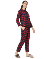 Smarty Pants Women's Brush Cotton Blue & Red Color Checks Night Suit