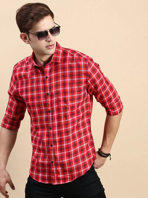 Men Red Checked Casual Shirt-BLAZOCHECKS-4652-Red