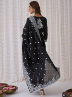 Indo Era Black Woven Design Straight Kurta Trousers With Dupatta set-KH9BK5426