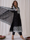 Indo Era Black Woven Design Straight Kurta Trousers With Dupatta set-KH9BK5426