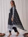 Indo Era Black Woven Design Straight Kurta Trousers With Dupatta set-KH9BK5426