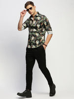 Men Green Floral Shirt-PRISM-1695-Green