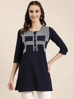 Women Navy Blue Solid Straight Kurti-NJ-3682282-Navyblue