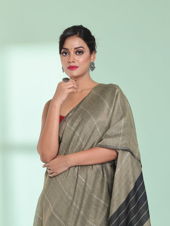 Ecru Cotton Saree With Sequine Work-MA59CT06540056