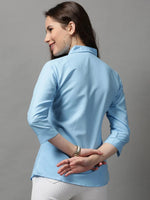 Women's Blue Solid Shirt-AE-3331034-Blue