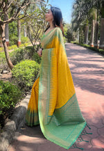 Suha Womens Fashion Ethnic Kanjeevaram Yellow Color Sarees-MLSHWSA2026YLW