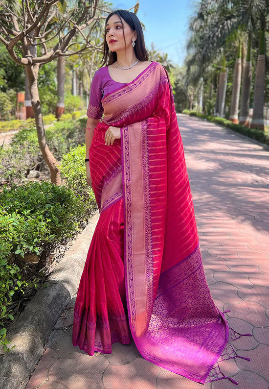 Suha Womens Fashion Ethnic Kanjeevaram Pink Color Sarees-MLSHWSA2024PNK