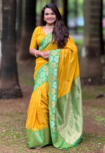 Suha Womens Fashion Ethnic Kanjeevaram Yellow Color Sarees-MLSHWSA2031YLW