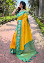 Suha Womens Fashion Ethnic Kanjeevaram Yellow Color Sarees-MLSHWSA2020YLW