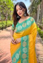 Suha Womens Fashion Ethnic Kanjeevaram Yellow Color Sarees-MLSHWSA2020YLW