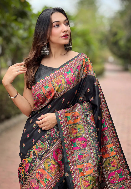 Suha Womens Fashion Ethnic Kanjeevaram Black Color Sarees-MLSHWSA1994BLK