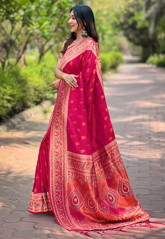 Suha Womens Fashion Ethnic Paithani Pink Color Sarees-MLSHWSA1990PNK