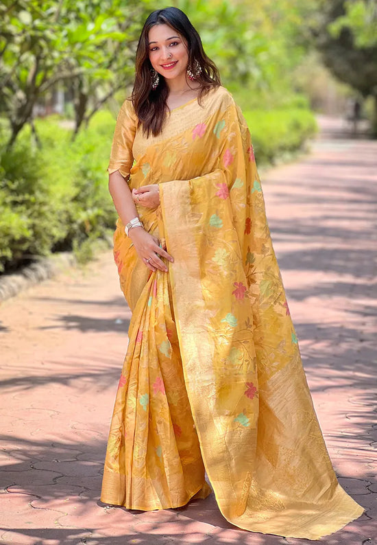 Suha Womens Fashion Ethnic Kanjeevaram Yellow Color Sarees-MLSHWSA1970YLW