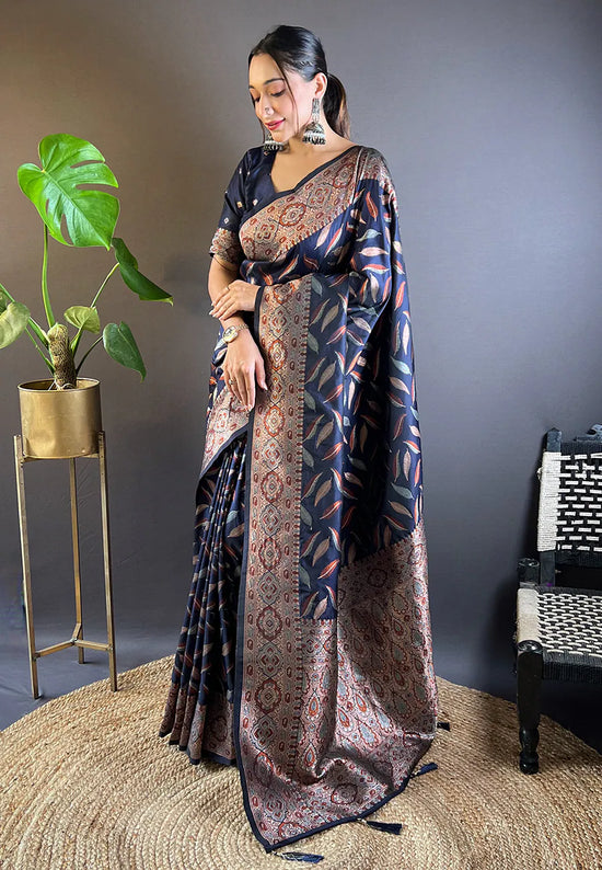 Suha Womens Fashion Ethnic Kanjeevaram Navy Blue Color Sarees-MLSHWSA1986NBL