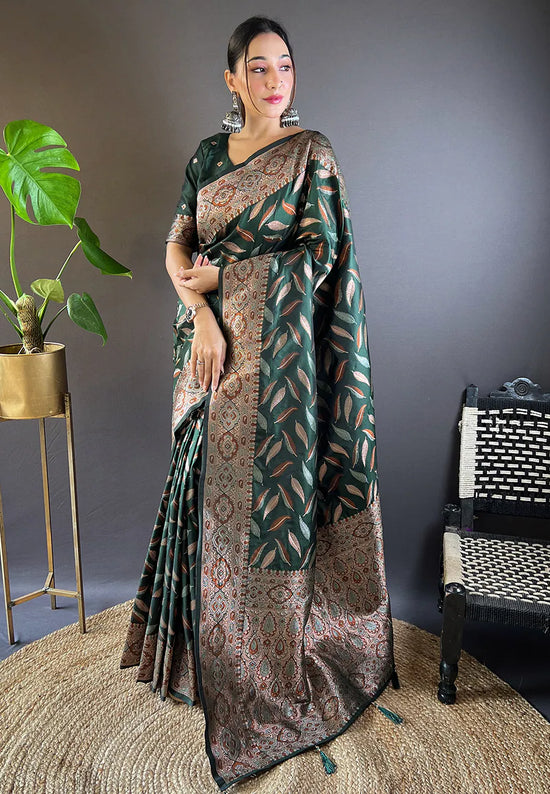 Suha Womens Fashion Ethnic Kanjeevaram Green Color Sarees-MLSHWSA1983GRN