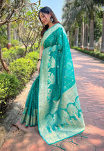 Suha Womens Fashion Ethnic Kanjeevaram Sea Green Color Sarees-MLSHWSA1977SGR