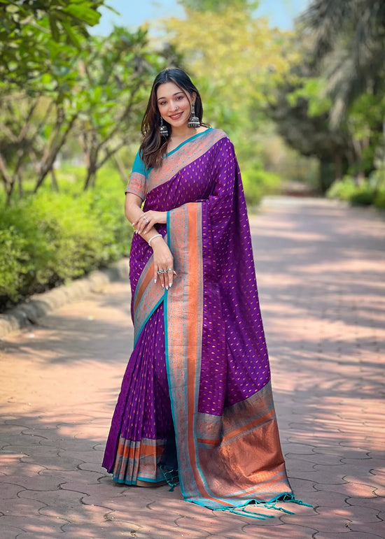 Suha Womens Fashion Ethnic Kanjeevaram Violet Color Sarees-MLSHWSA1888VLT