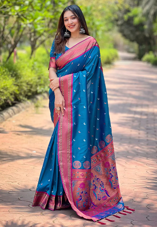 Suha Womens Fashion Ethnic Paithani Blue Color Sarees-MLSHWSA1869BLU