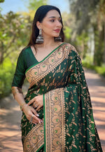 Suha Womens Fashion Ethnic Banarasi Green Color Sarees-MLSHWSA1862GRN