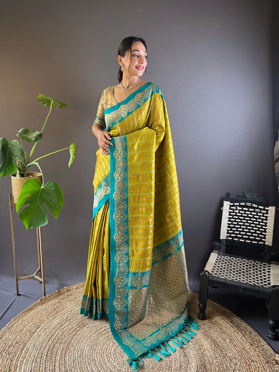 Suha Womens Fashion Ethnic Kanjeevaram Khaki Color Sarees-MLSHWSA1849KHK