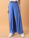 Women Solid Blue Pleated Loose Fit Trouser-1735-Blue