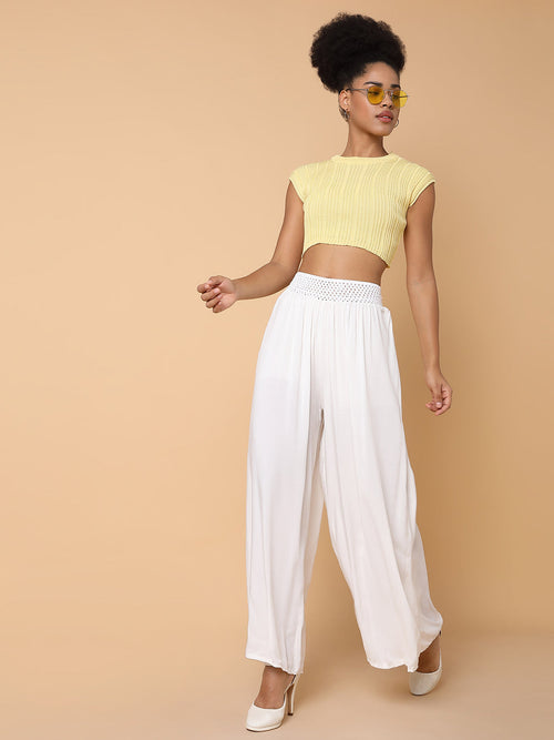 Women Solid White Loose Fit Trouser-1735-White