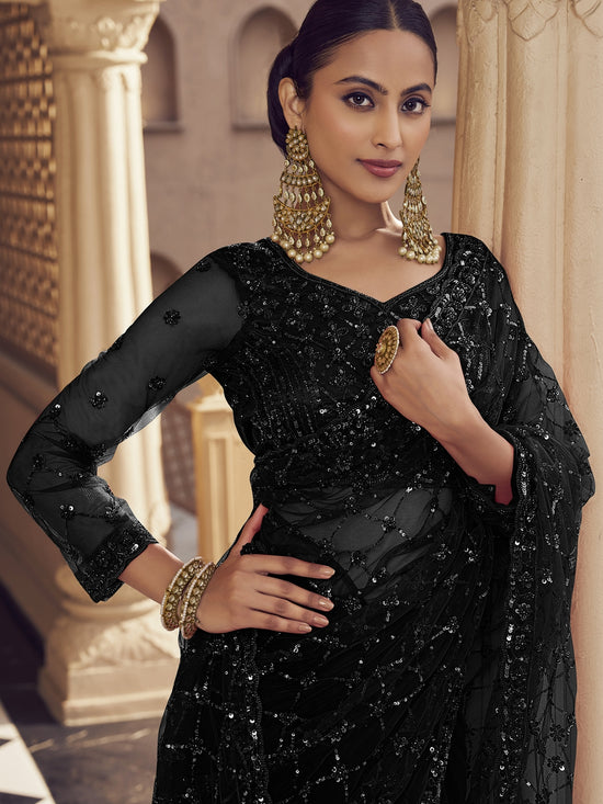 Womens Premium Fashion Ethnic Black Color Saree-MLSHWSA2145BLK0ONE