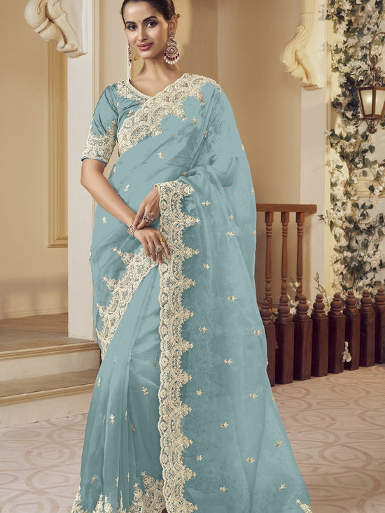 Womens Premium Fashion Ethnic Turquoise Blue Color Saree-MLSHWSA2133TQB0ONE