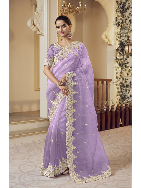 Womens Premium Fashion Ethnic Lavender Color Saree-MLSHWSA2130LVR0ONE