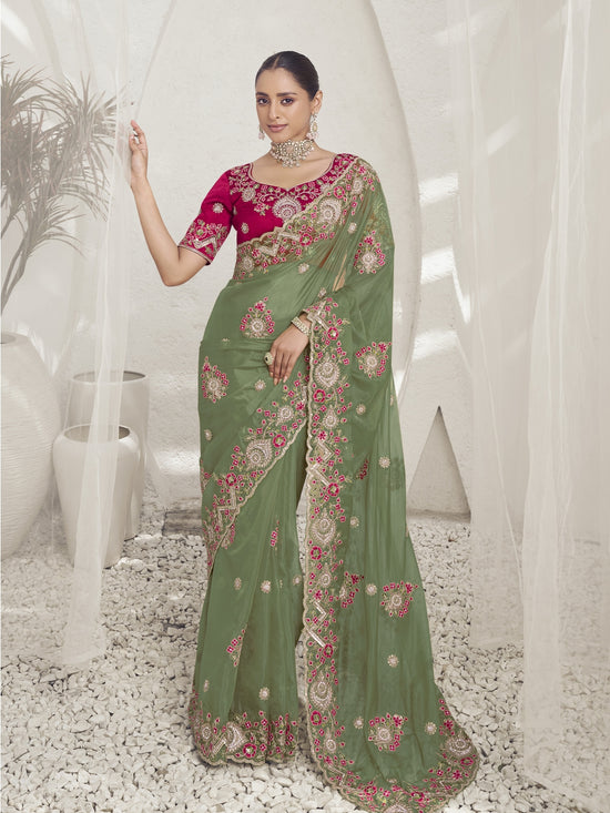 Womens Premium Fashion Ethnic Green Color Saree-MLSHWSA2109GRN0ONE