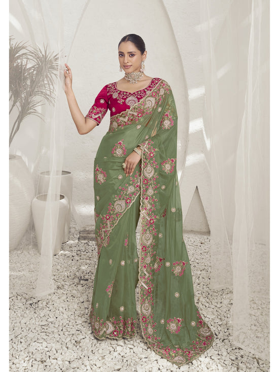 Womens Premium Fashion Ethnic Green Color Saree-MLSHWSA2109GRN0ONE