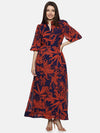 Floral Blue Printed Baloon Sleeve Dress-17373