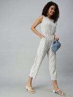 Women's White Geometrical Jumpsuit-AE-9890-White