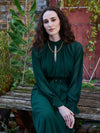 Green Belted Blouson Sleeve Dress-17430