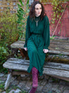 Green Belted Blouson Sleeve Dress-17430