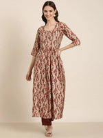 Women Beige Floral Kurta Set-SKC-1207-Beige