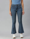 Women's Blue Solid Bootcut Denim Jeans-GZ-5089C-Blue