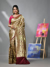 Cordovan Maroon Silk Banarasi Saree With Zari Woven Floral And Paisley Designs-MA52BSL441050022