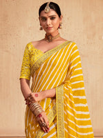 Saree Mall Women's Georgette Yellow Zari Embroidered Designer Saree With Blouse Piece-VIHANA1034