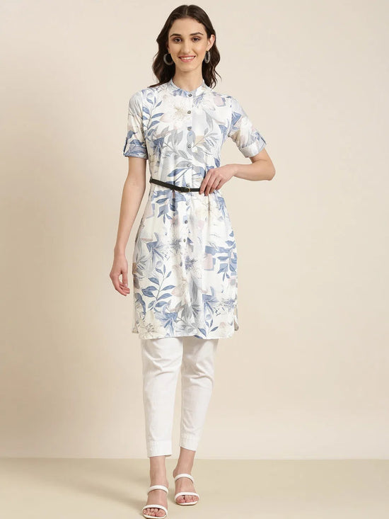 Women White Floral A-Line Kurta-SP-1878-White