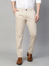 Genips Men's Beige Cotton Stretch Caribbean Slim Fit Solid Trousers