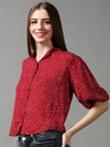 Women's Red Printed Top-AE-7064-Maroon