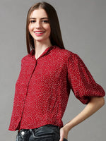 Women's Red Printed Top-AE-7064-Maroon