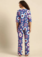 Kurta Pyjama nightwear Set in Blue Evil Eye Print