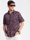 Men Spread Collar Abstract Purple Casual Shirt-REVERIE-2107-Purple