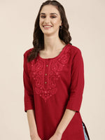 Women Maroon Solid Straight Kurti-NJ-3600282-Maroon