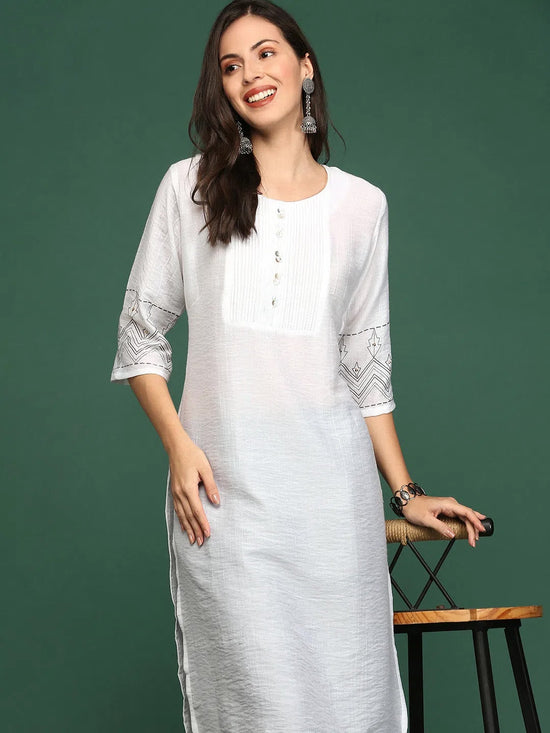 Women's White Solid Straight Kurta-DF-1199-White