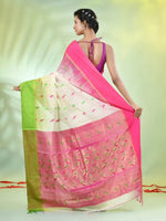 Off White Cotton Ikat Saree With Ganga Jamuna Border-MA66BCT431380033